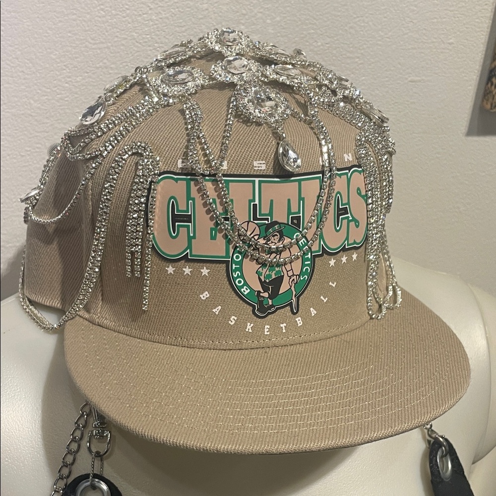 Embellished Tan Cap with Silver Accents